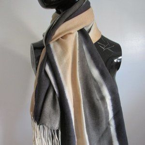 Morgan & Oates wool cashmere long stripe fringe shawl scarf